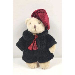 Vintage Russ Berrie Victorian Christmas Sasha 7.5” Teddy Bear Faux Fur Coat